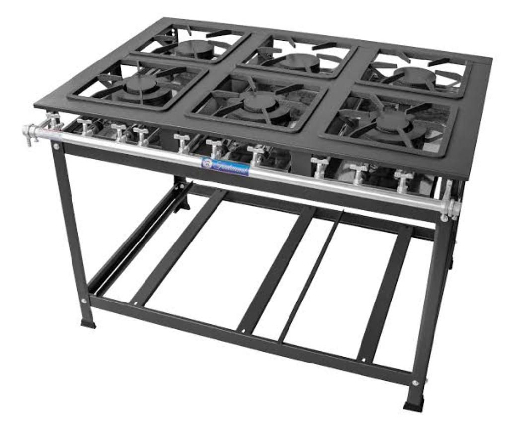 Fogão Industrial 6 Bocas Inox MR Fogões 30x30 Baixa Pressão Gás GLP