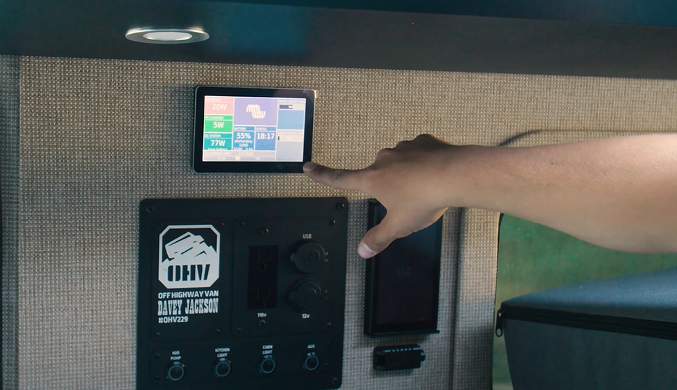 Victron Energy Dashboard in a 2025 Davey Jackson 144 Pro-X Off-Grid Camper Van