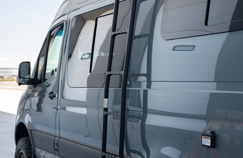 Dark Star Offroad Side Ladder on Davey Jackson 144 Pro Off-grid Offroad Adventure Camper Van
