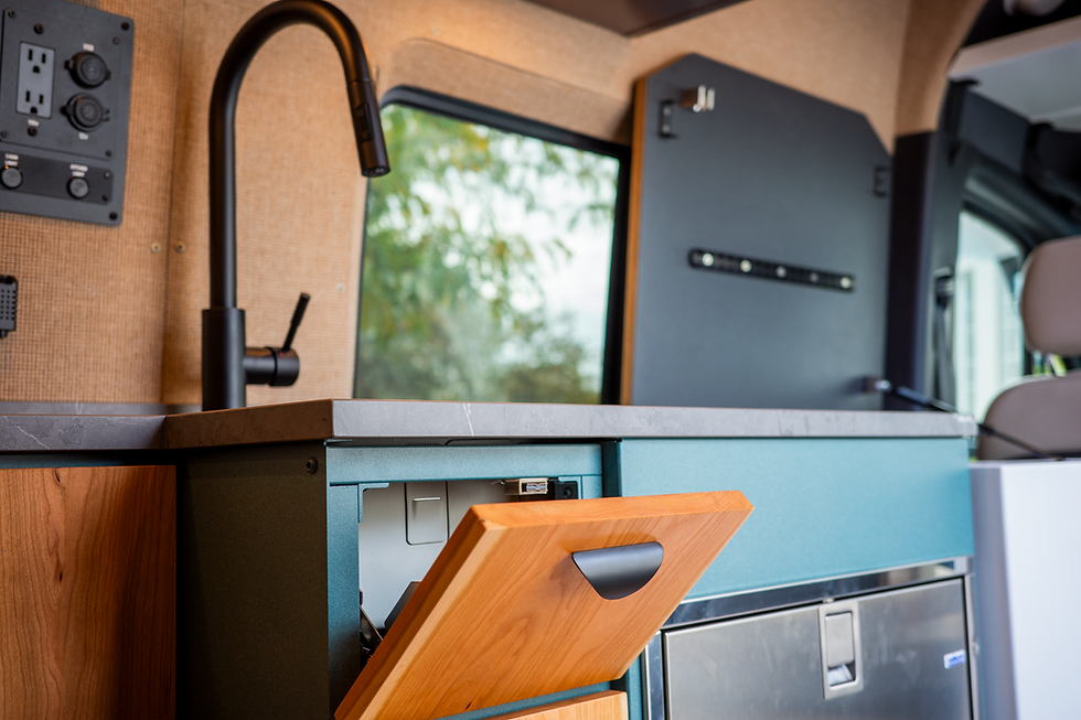 Increased water capacity for galley in a 2027 Doc Holliday 170 Camper Van Kitchen