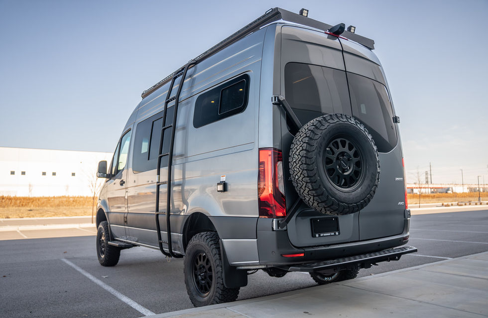 Sundance Kid 144 Pro-X Off-Grid Offroad Adventure Camper Van with Dark Star Offroad Side Ladder and Tire Carrier