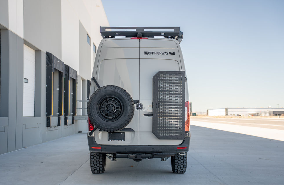 Davey Jackson 170 Pro-XR Adventure Van With Dark Star Offroad Tire Carrier and Backpack Rack