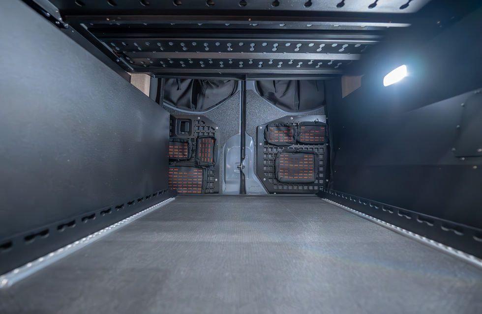 Davey Jackson 170 Pro-X Offroad Camper Van Gear Garage With Blue Ridge Overland Storage Bags and Molle Panels