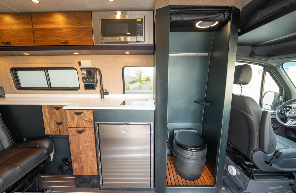 2025 Doc Holliday 170 Pro Off-Grid Camper Van Shower and Kitchen