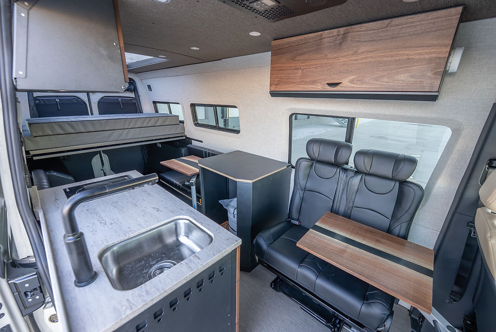 Open Concept Camper Van Floorplan with Convertible Shower