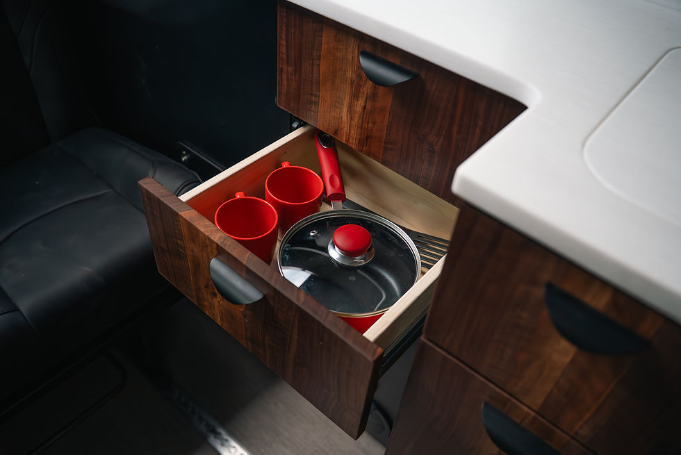 Off Highway Van Off-Grid Camper Van Galley Drawer Designs