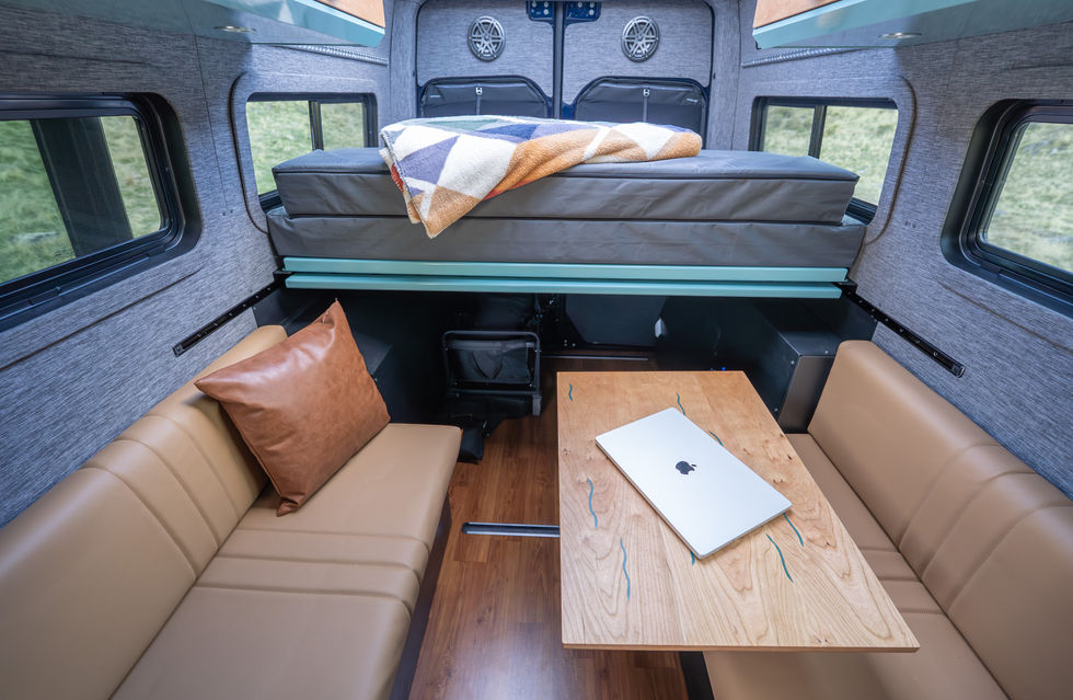 Davey Jackson 170 Pro Camper Van Interior With Lagun Table and Cafe Seating Area