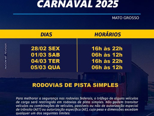 PRF lança Operação Carnaval 2025 para garantir segurança nas rodovias de Mato Grosso