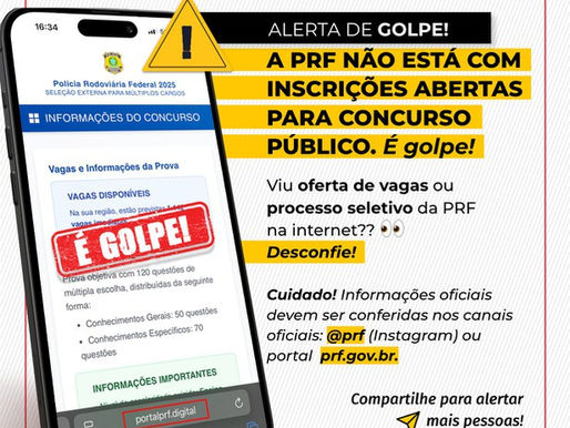 Alerta! Site anunciando seleção para carreira da PRF é fraude