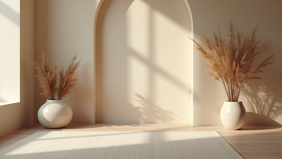 Eye-level view of a serene meditation space with calming decor