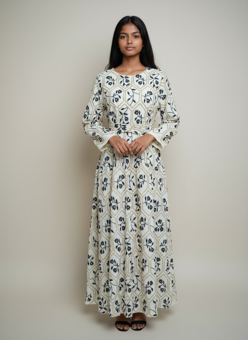 Solene Maxi dress in soft cream with embroidery