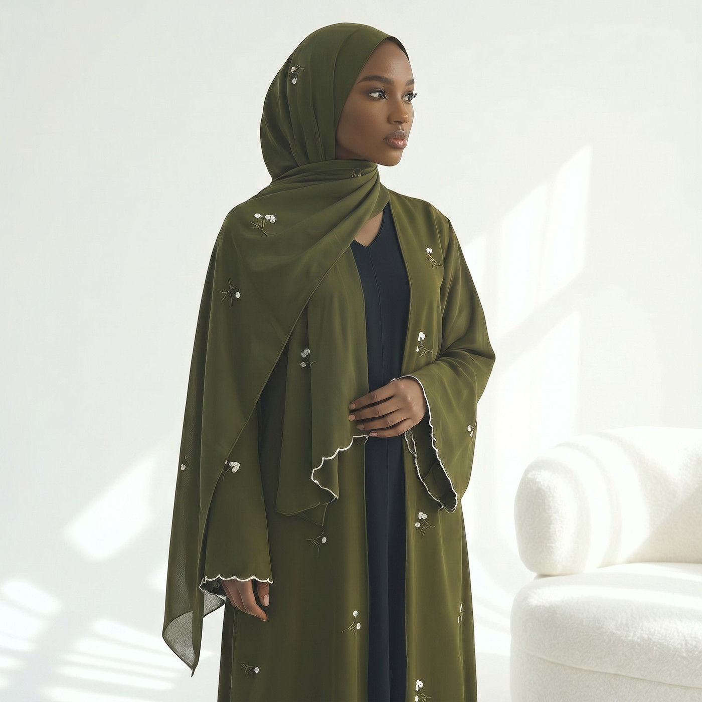 Noor Abaya Set with soft floral embellishments