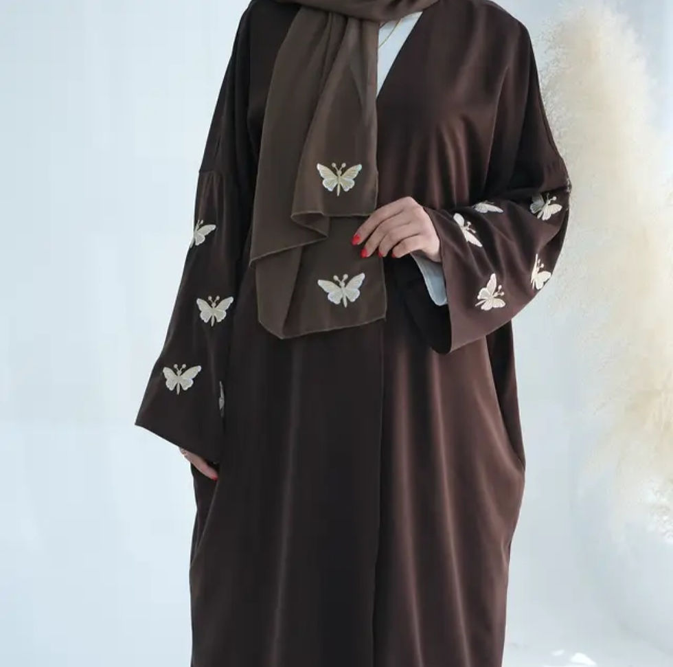 Thumbnail: Coffee Open Abaya with Embroidered Butterflies