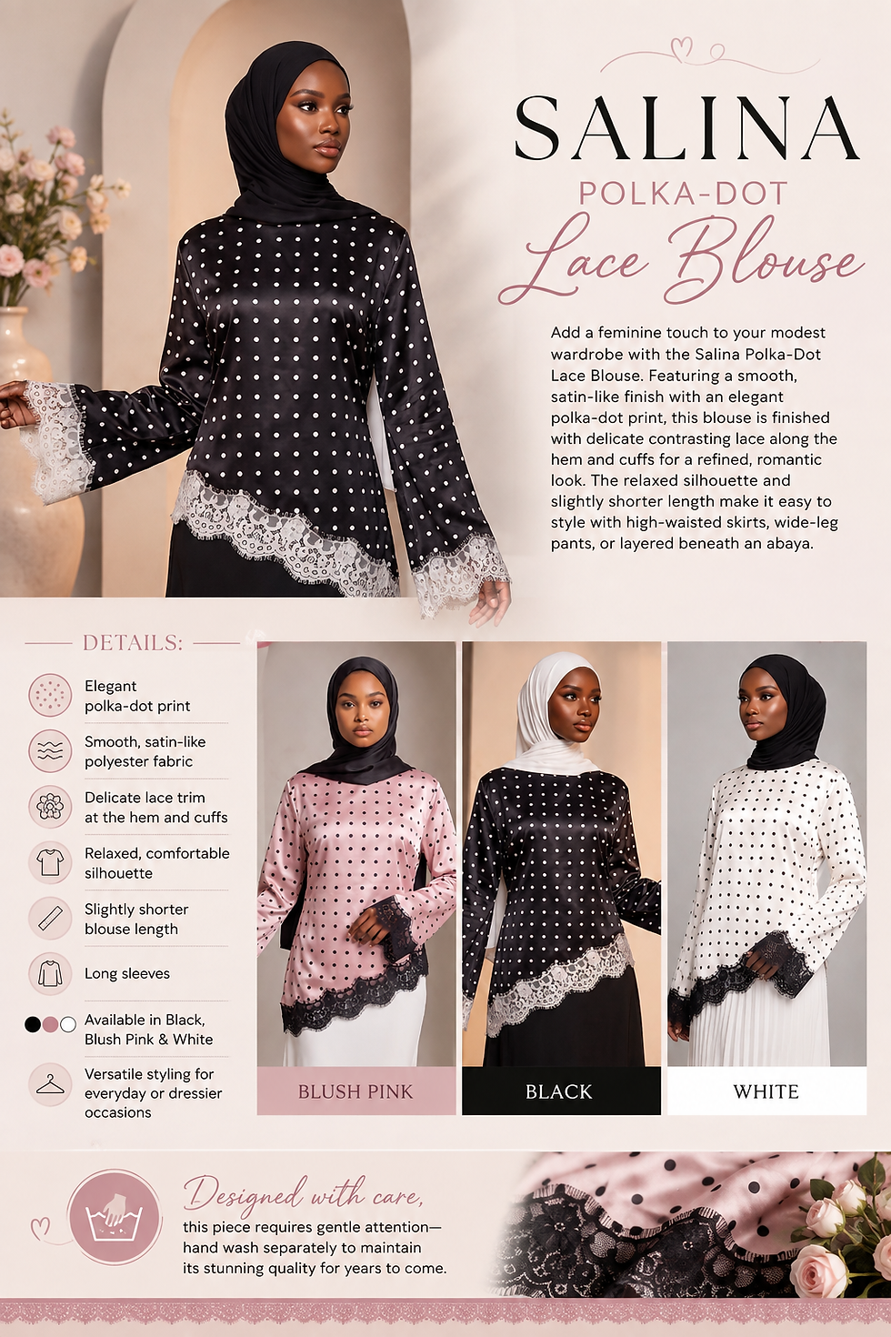 Salina Polka-dot Satin Lace Blouse