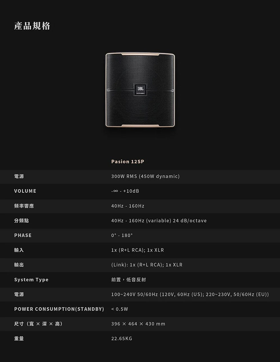 JBL PASION 12SP 12吋超重低音