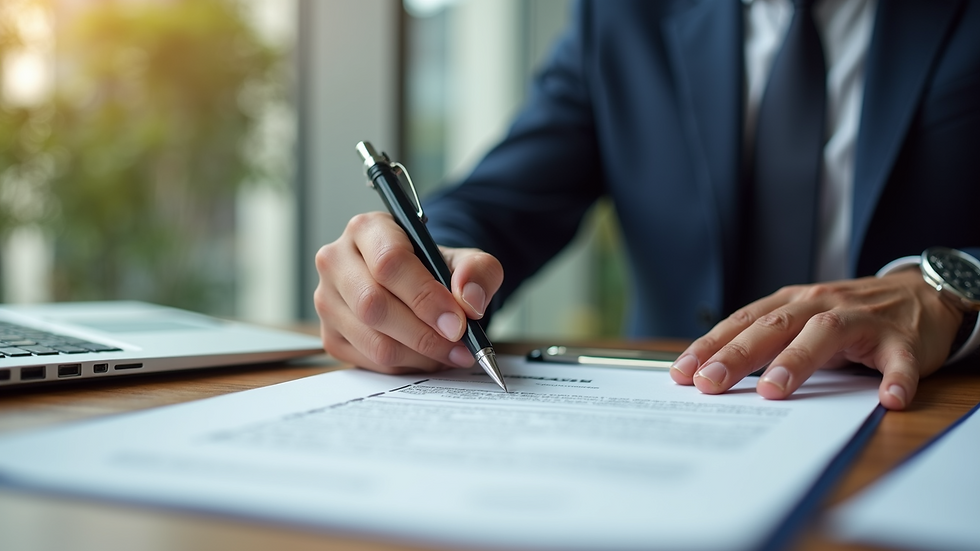 Close-up of a business owner signing an insurance policy