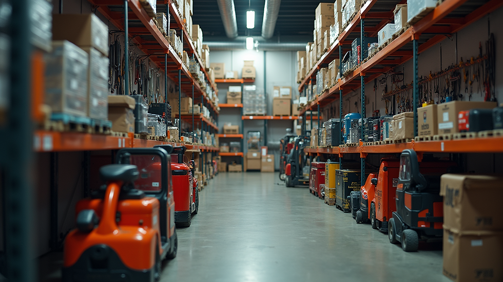 Eye-level view of a hardware store displaying various tools and equipment