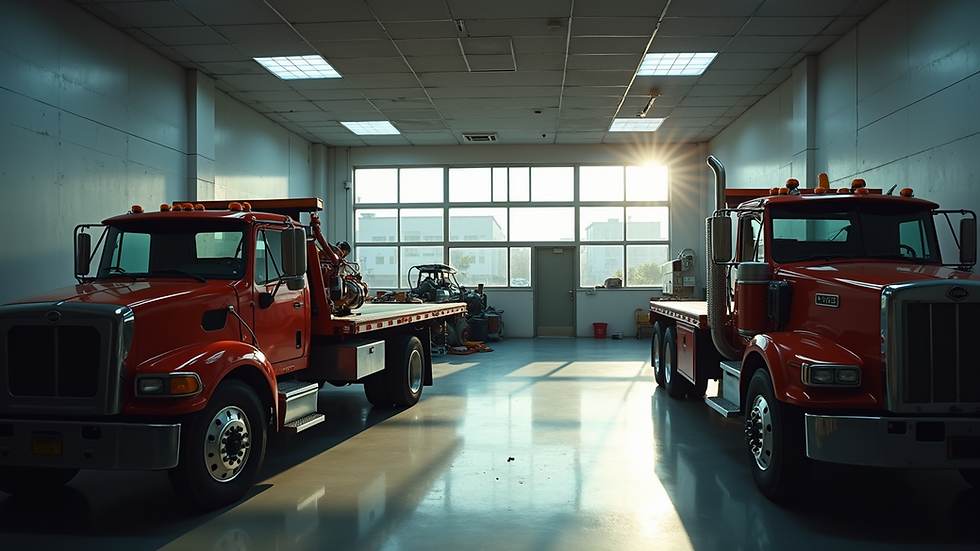 Eye-level view of an office space dedicated to a tow truck business setup