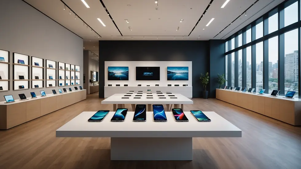 Eye-level view of a showroom filled with the latest iPhone models