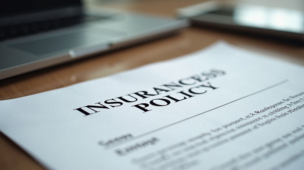 Close-up view of a business insurance policy document on a desk