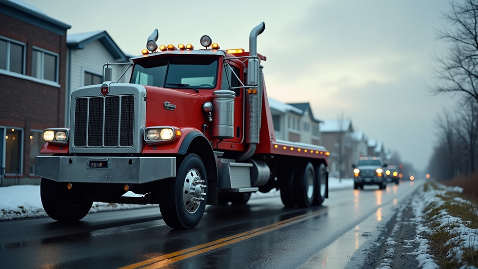 Eye-level view of a heavy-duty towing truck ready for service