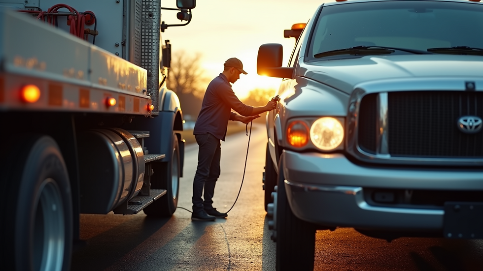 Close-up view of a tow truck driver hooking up a car for towing
