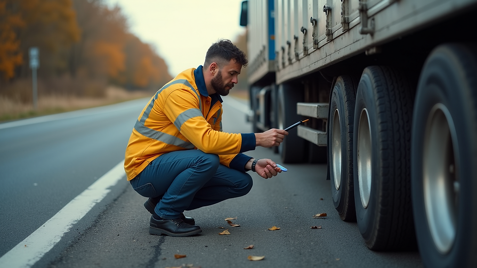 High angle view of an operator attending to a vehicle on the side of the road