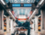 An L Train Station for the Redline in Chicago with two men looking at their phones sitting on benches waiting for a train under the boarding signs for Forest Park and O'hare Airport