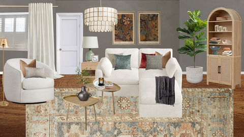 Warm, transitional, earthy lounge with sectional