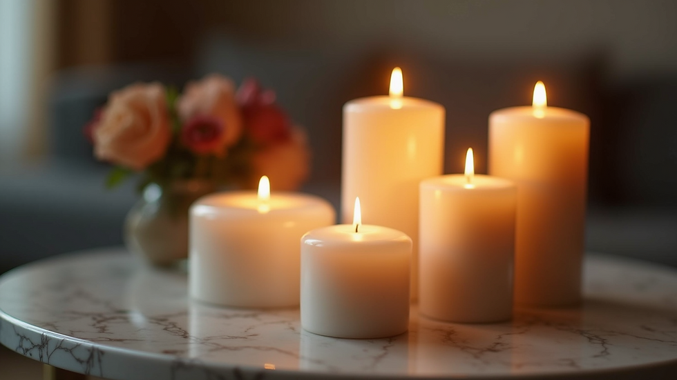High angle view of luxury candles arranged on a table