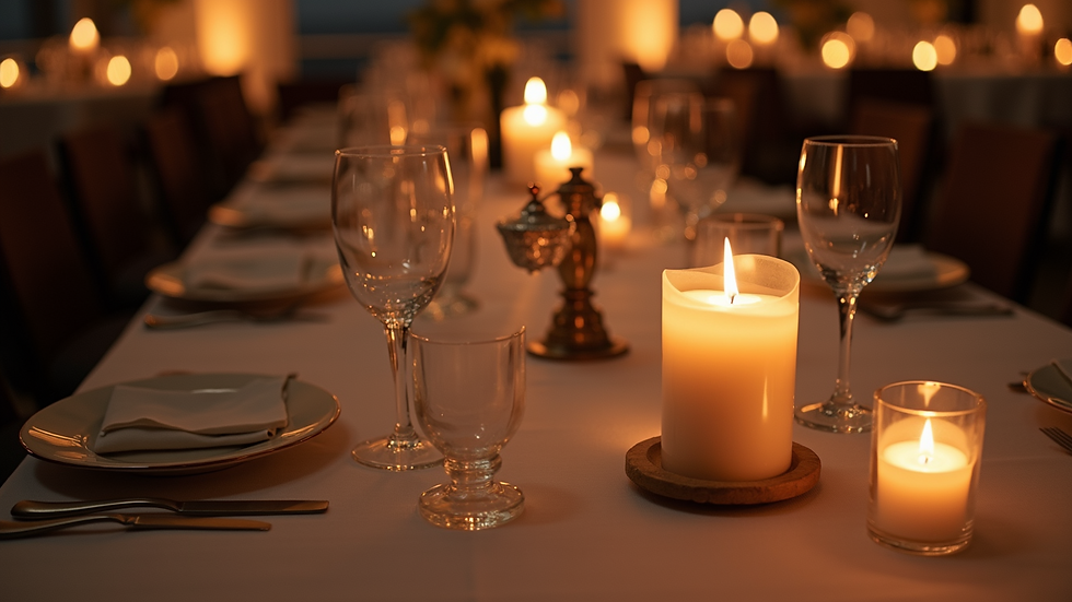 High angle view of an elegant candle setting on a table
