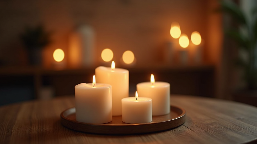 Close-up view of luxury candles on a wooden table
