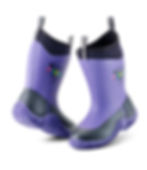 Front and Rear angle of Violet Muddies Icicle Children's Wellington Boot with easy kick rim, room for growth and calf length