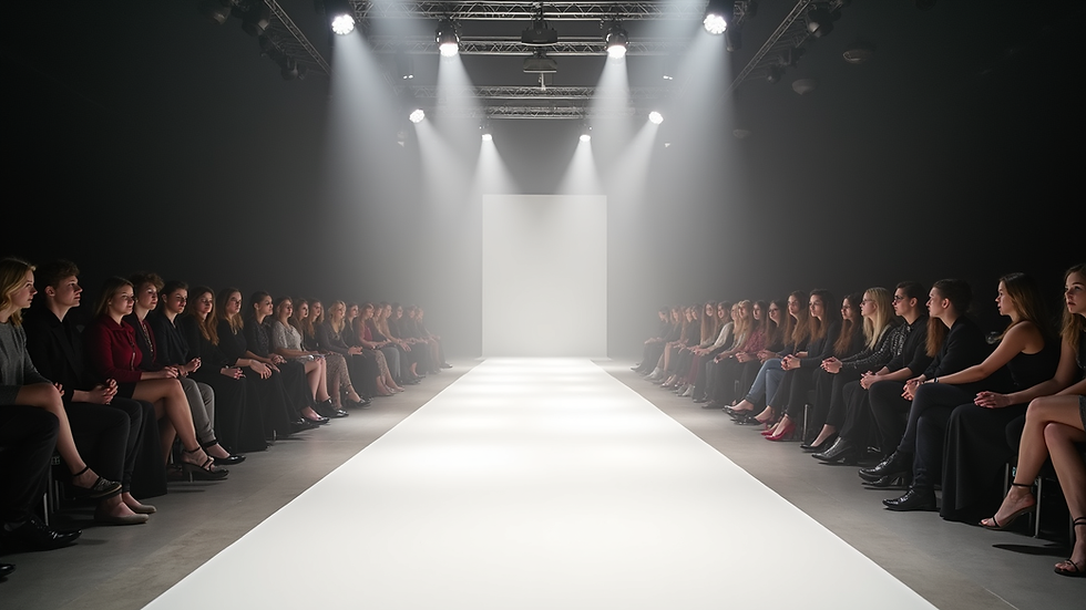 Wide angle view of a fashion runway setup in Sofia