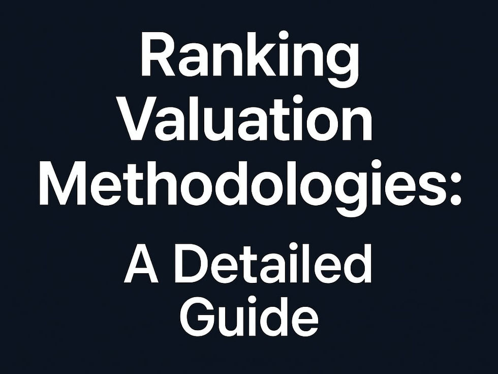 White text on a dark background reads: "Ranking Valuation Methodologies: A Detailed Guide." Clean, formal presentation.