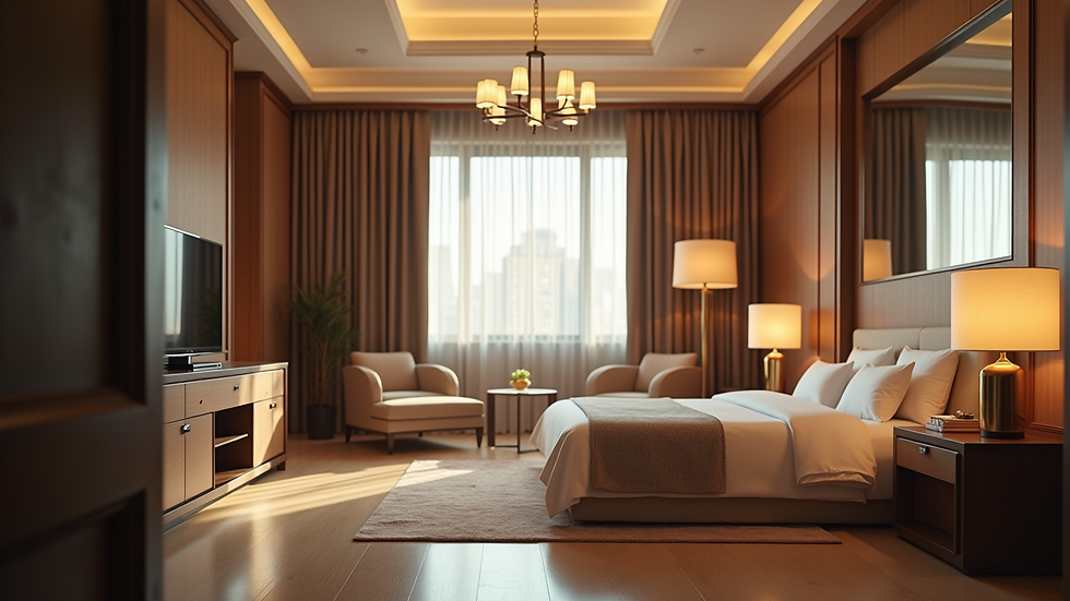 Eye-level view of a luxurious hotel room with elegant decor