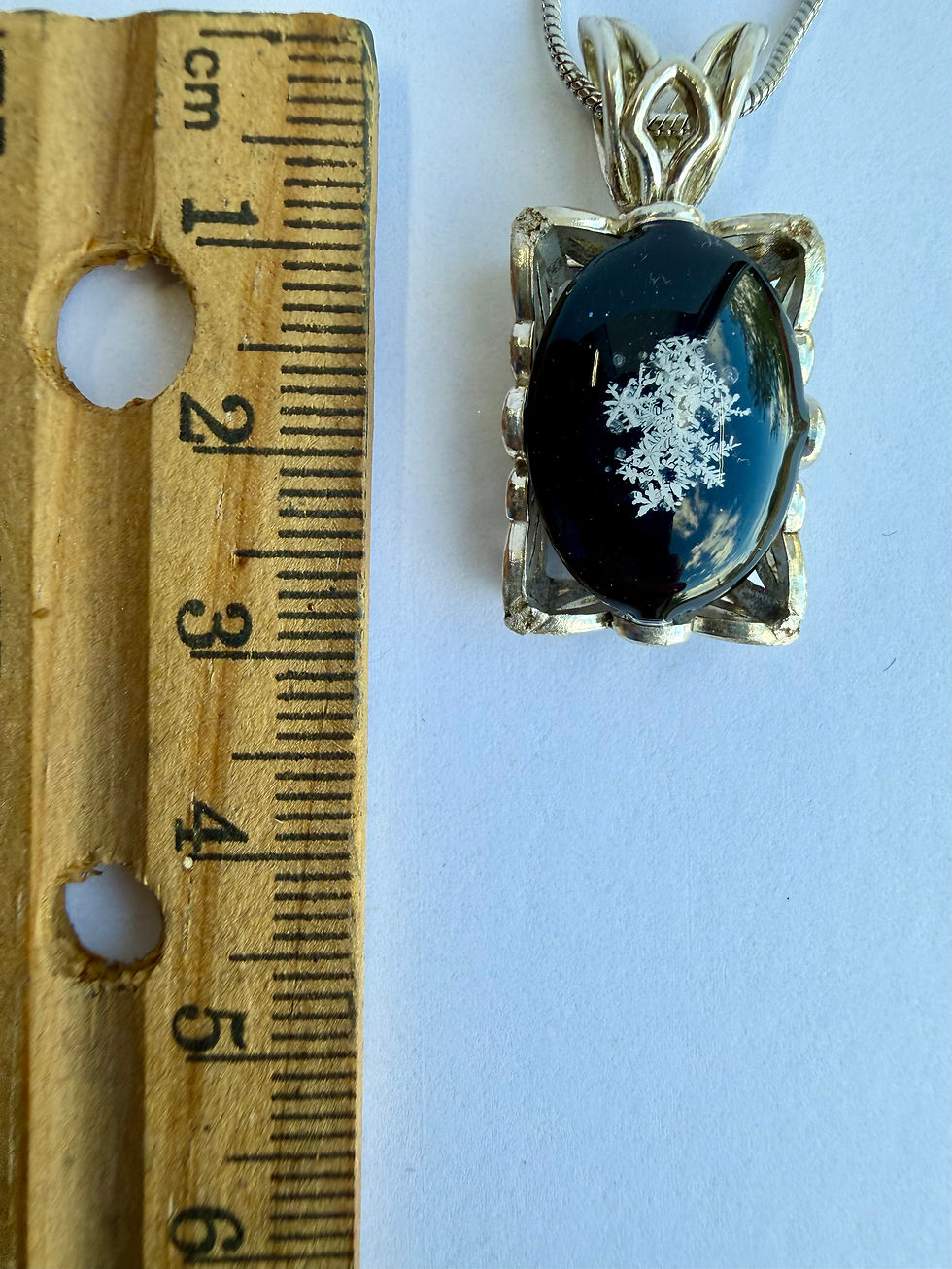 Thumbnail: Preserved Snowflake Onyx Pendant, Sterling Silver Necklace, Real Snowflake Jewel