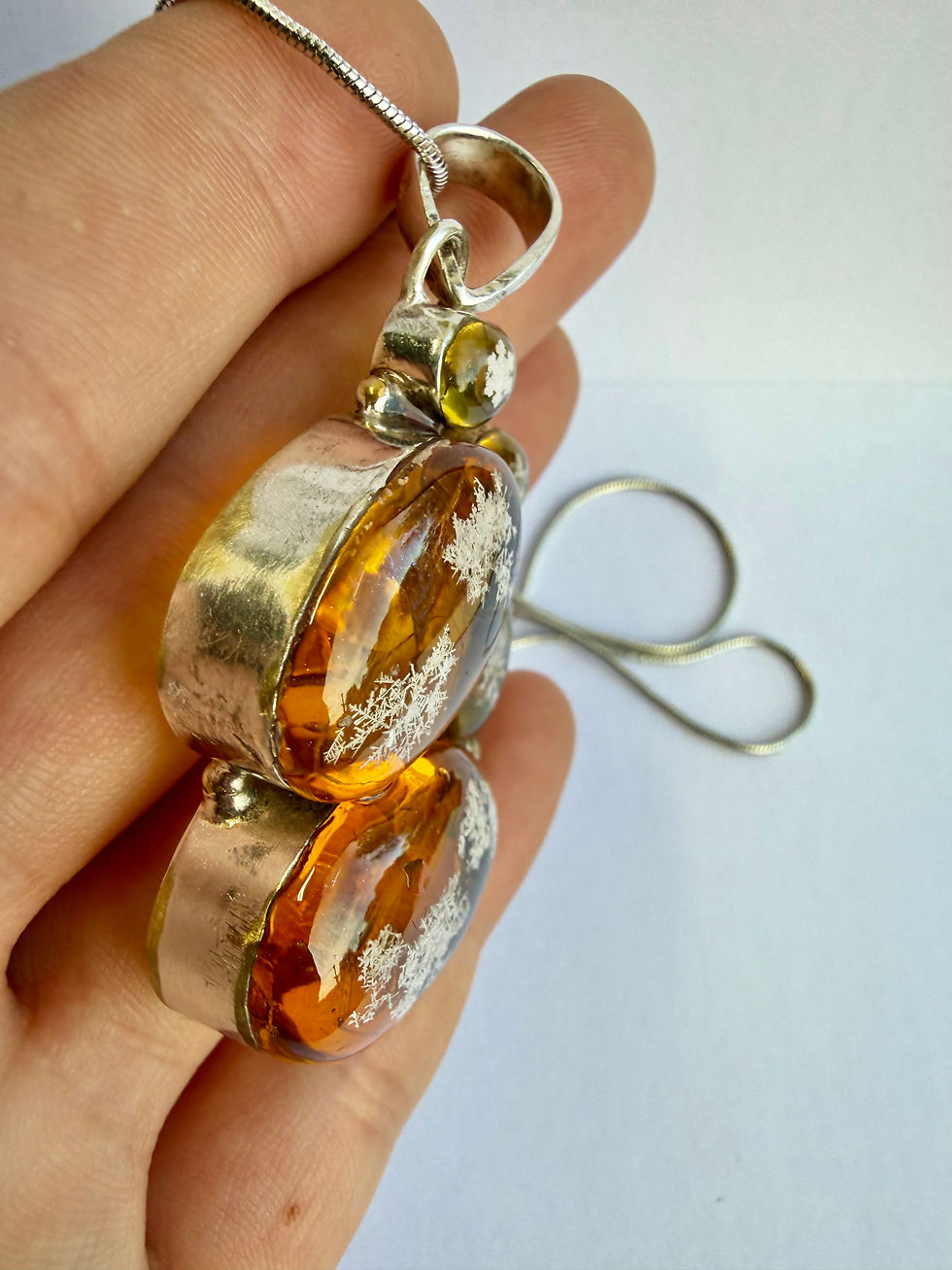 Miniaturbild: Preserved Snowflake Citrine Pendant, Vintage Sterling Silver Necklace, Real Snow