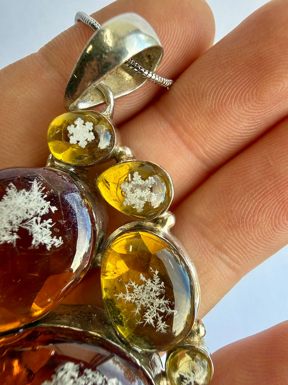 Thumbnail: Preserved Snowflake Citrine Pendant, Vintage Sterling Silver Necklace, Real Snow