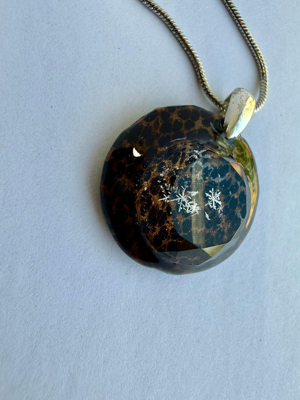 Thumbnail: Preserved Snowflake Exotic Wood Pendant, Clear Quartz Necklace, Real Snowflake J