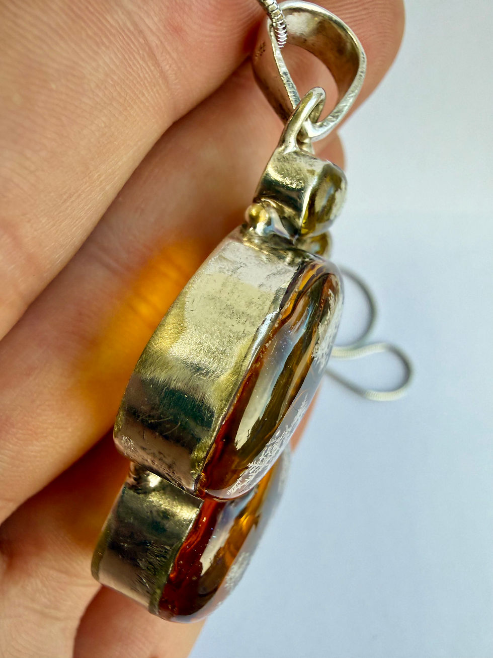 Miniaturbild: Preserved Snowflake Citrine Pendant, Vintage Sterling Silver Necklace, Real Snow