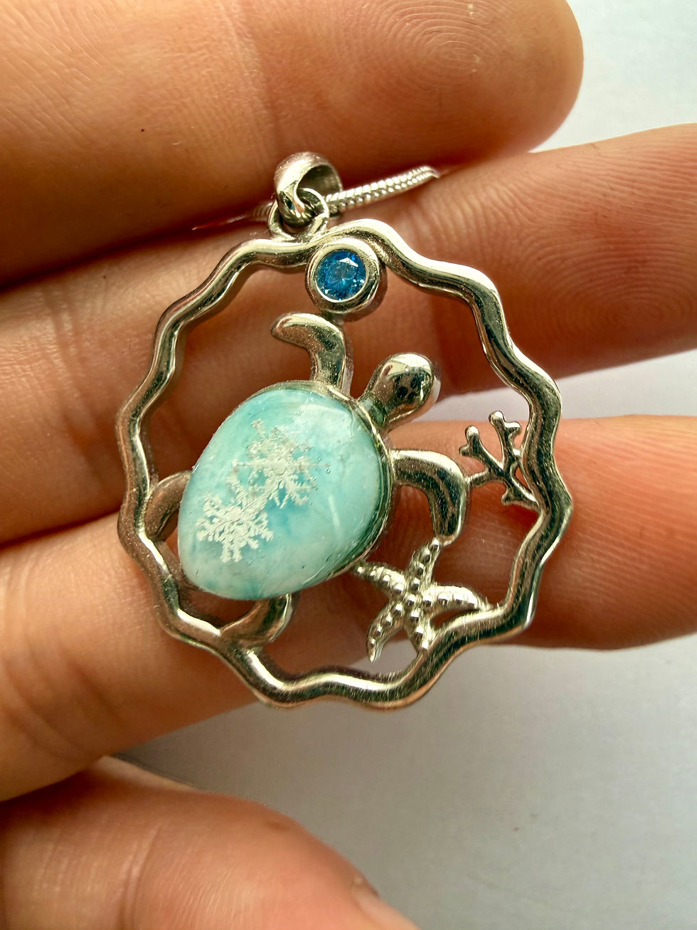 Thumbnail: Pendant-Larimar/Preserved Snowflake 
