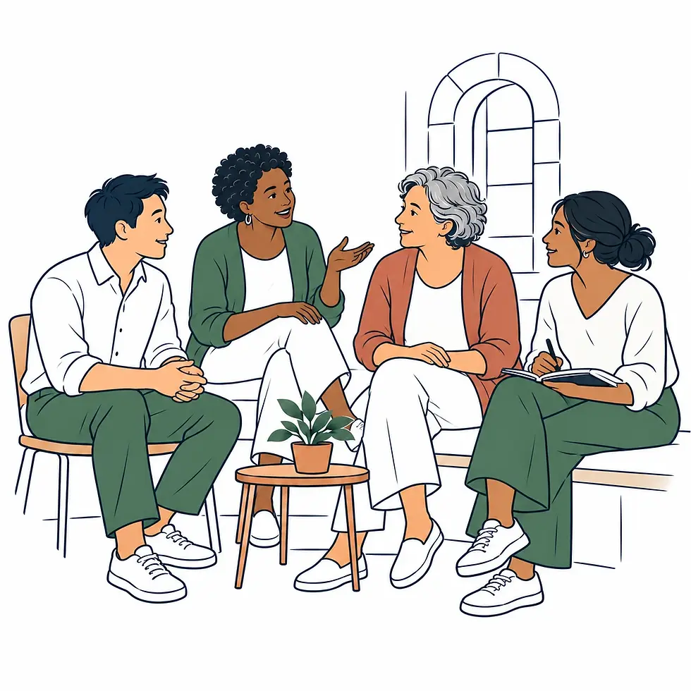 Four peers share perspectives in an informal discussion..webp