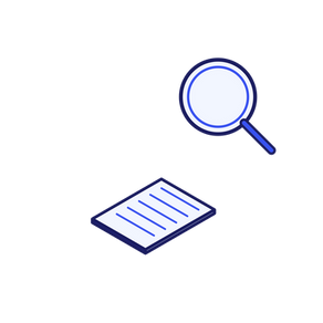 a magnifying glass looking at paper