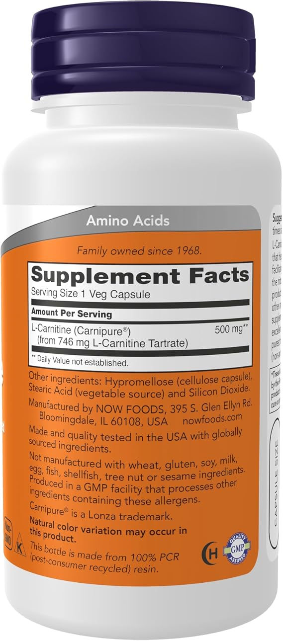 Thumbnail: NOW L-Carnitine 500mg 60 Veg Capsules at World Foods Market