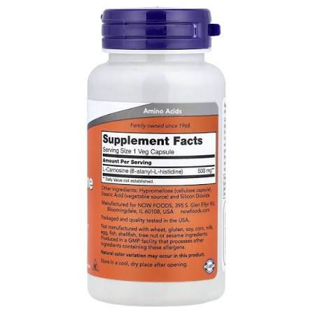 Thumbnail: NOW L-Carnosine 500mg 50 Veg Capsules at World Foods Market