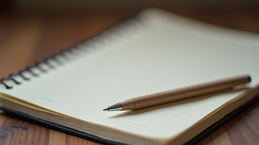 Close-up view of a journal and pen on a wooden table symbolizing emotional expression
