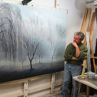 Didier-Nolet French American Artist in Studio with Work