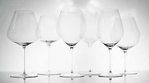 six trendy wineglasses